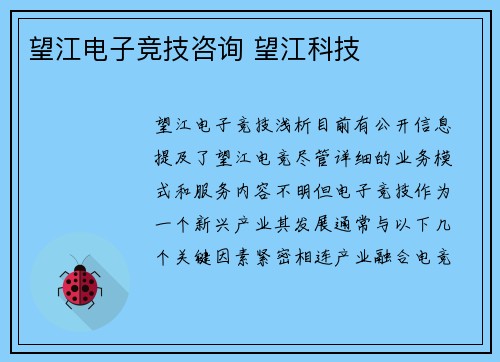 望江电子竞技咨询 望江科技
